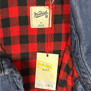 Woolrich Red and Black Checkered Jacket with Denim Accents